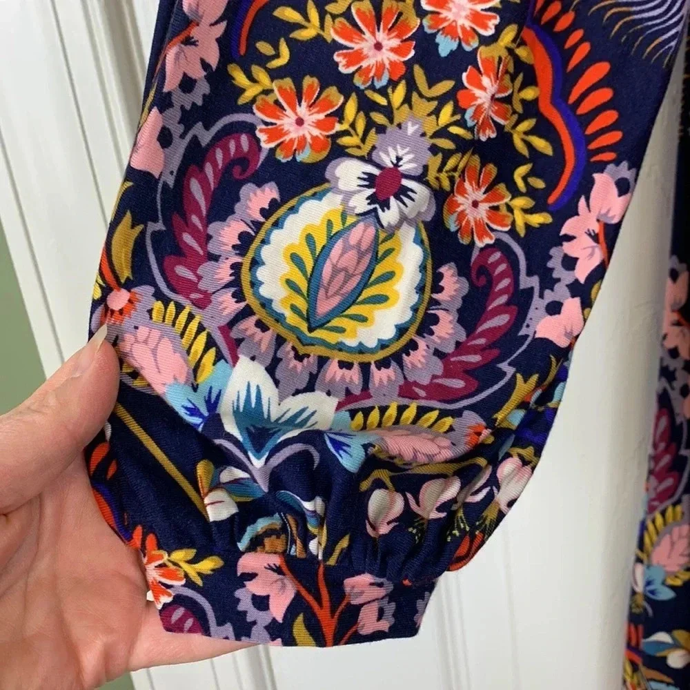 Anthropologie Maeve Sawyer navy floral open back dress sz xs - Picture 6 of 10